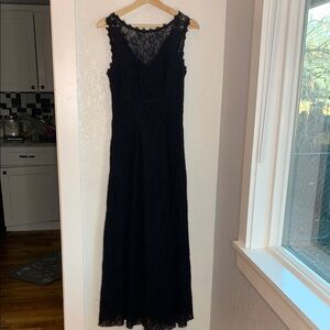 Vintage Florencia black lace stretch maxi dress glam gothic dark fairy small